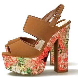 Elegant Brown Floral Platform Heels